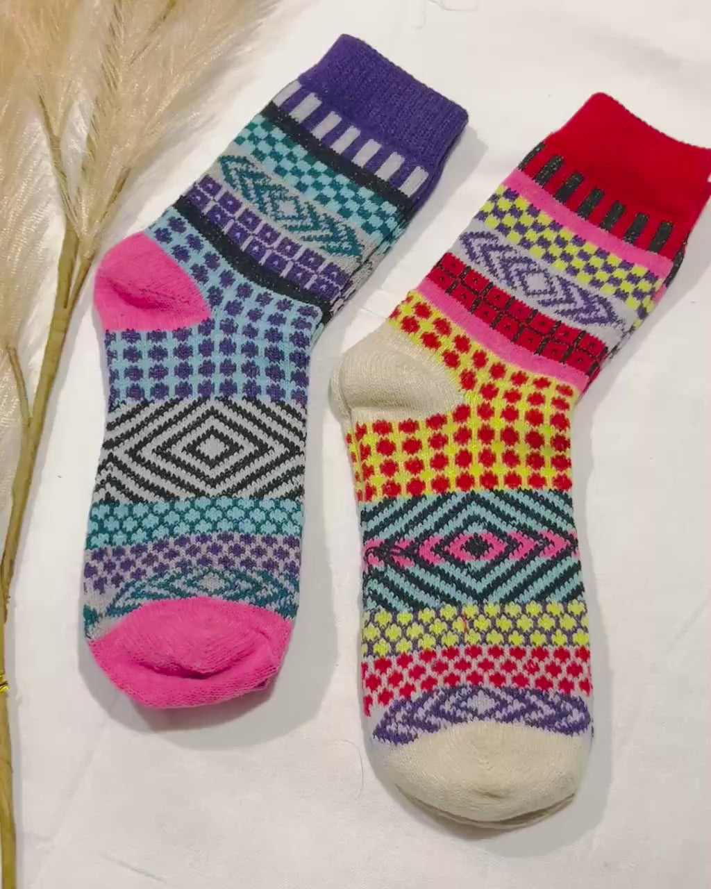 2 x Pairs Wool Socks for Her, Walking Socks, Funny Socks for her, Warm Woolen Socks for Women, Nordic Socks for her, Womens Walking Socks,