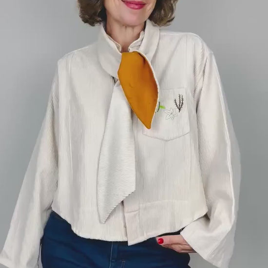 Handmade Womens Jacket | Vintage Fabric Redesigned Shacket | Upcycled Designer Rework | Corduroy Shirt | Cream