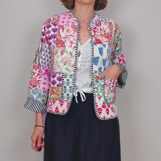 Quilted Cotton Jacket, Womens Quilted Patchwork Jacket, Indian Cotton Jacket, Ladies Colourful Jacket, Womens Quilted Shacket, Reversible