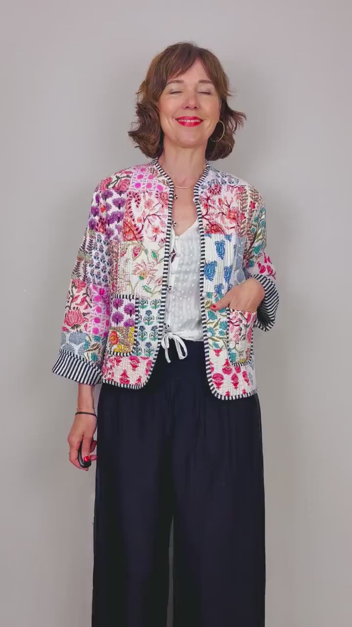 Quilted Cotton Jacket, Womens Quilted Patchwork Jacket, Indian Cotton Jacket, Ladies Colourful Jacket, Womens Quilted Shacket, Reversible