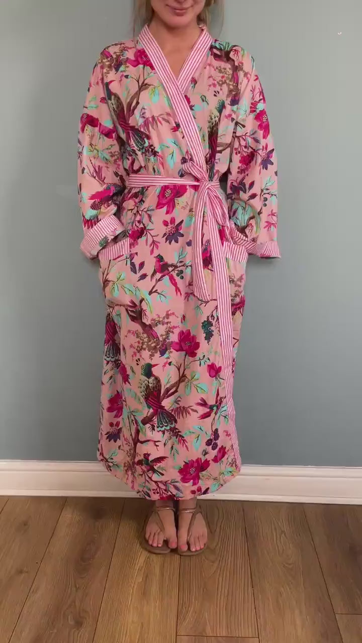 Kimono Robe, Dressing Gown Women, Brides Robe, Womens Dressing Gown, Cotton Dressing Gown, Plus Kimono, Pink Kimono Robe, Plus Size Robe