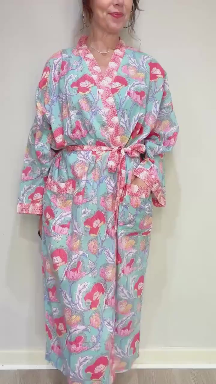 Kimono Robe, Dressing Gown Women, Brides Robe, Womens Dressing Gown, Cotton Dressing Gown, Plus Kimono, Green Kimono Robe, Plus Size Robe
