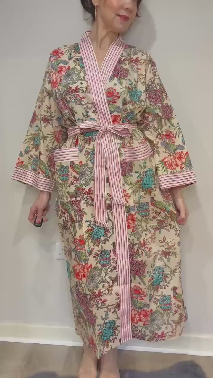 Kimono Robe, Dressing Gown Women, Brides Robe, Womens Dressing Gown, Cotton Dressing Gown, Plus Kimono, Pink Kimono Robe, Plus Size Robe