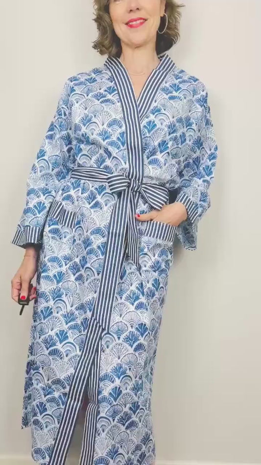 Kimono Robe, Dressing Gown Women, Brides Robe, Womens Dressing Gown, Cotton Dressing Gown, Plus Kimono, Blue Kimono Robe, Plus Size Robe