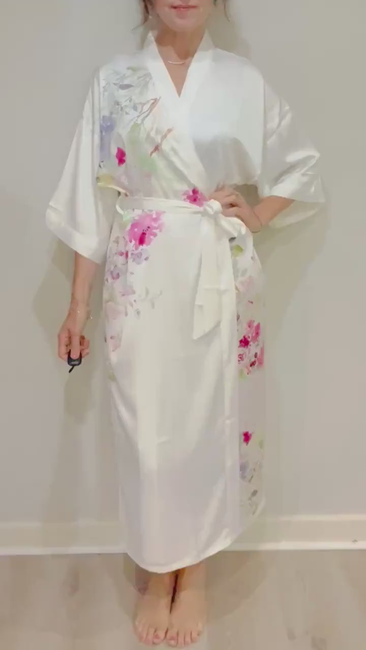 Kimono Robe, Japanese Dressing Gown, Luxury Satin Robe, Bridesmaid Robe, Womens Dressing Gown, Dressing Gown, Summer Robe, Plus Kimono,