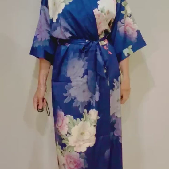 Kimono Robe, Japanese Dressing Gown, Luxury Satin Robe, Bridesmaid Robe, Womens Dressing Gown, Dressing Gown, Summer Robe, Plus Kimono, Blue