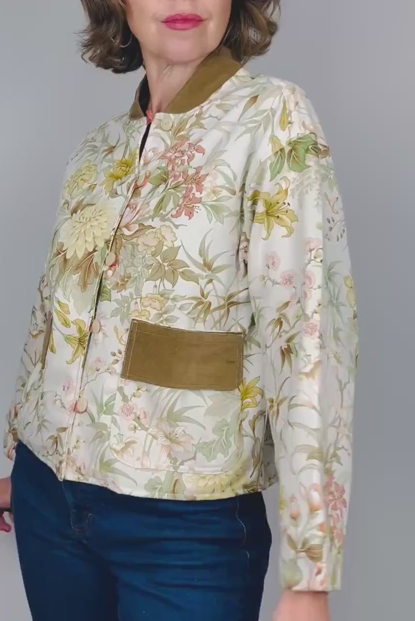 Handmade Womens Jacket | Vintage Fabric Redesigned Shacket | Upcycled Designer Rework | Unique 60’s Style | Flower Power Top
