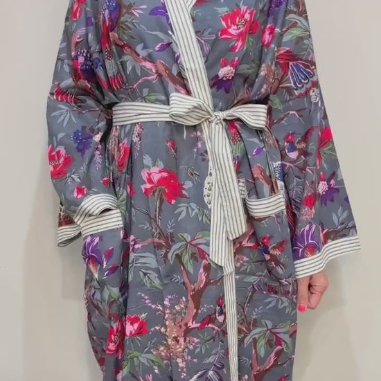 Kimono Robe, Dressing Gown Women, Brides Robe, Womens Dressing Gown, Cotton Dressing Gown, Plus Kimono, Blue Kimono Robe, Plus Size Robe