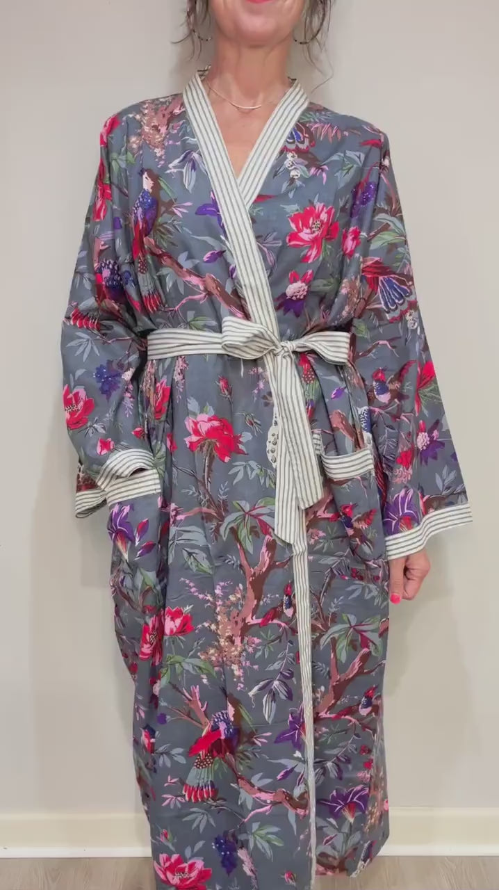 Kimono Robe, Dressing Gown Women, Brides Robe, Womens Dressing Gown, Cotton Dressing Gown, Plus Kimono, Blue Kimono Robe, Plus Size Robe