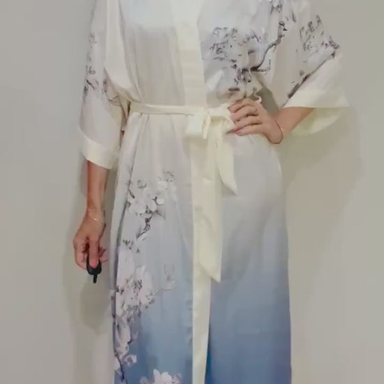 Kimono Robe, Japanese Dressing Gown, Luxury Satin Robe, Bridesmaid Robe, Womens Dressing Gown, Dressing Gown, Summer Robe, Plus Kimono, Blue