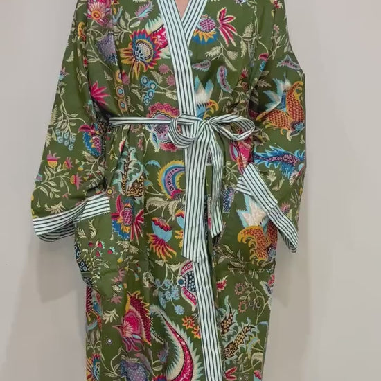 Kimono Robe, Dressing Gown Women, Brides Robe, Womens Dressing Gown, Cotton Dressing Gown, Plus Kimono, Green Kimono Robe, Plus Size Robe