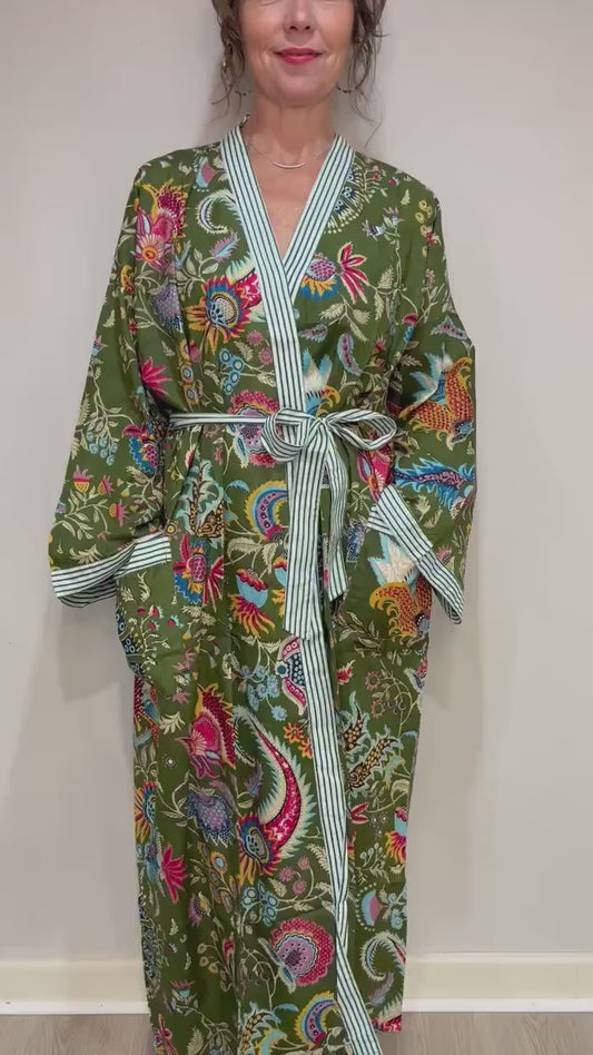 Kimono Robe, Dressing Gown Women, Brides Robe, Womens Dressing Gown, Cotton Dressing Gown, Plus Kimono, Green Kimono Robe, Plus Size Robe