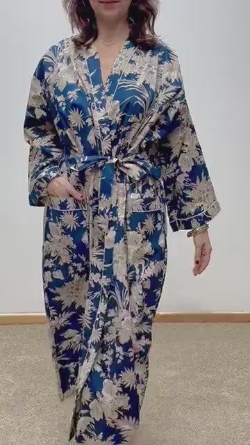 Kimono Robe, Dressing Gown Women, Brides Robe, Womens Dressing Gown, Cotton Dressing Gown, Plus Kimono, Blue Kimono Robe, Plus Size Robe