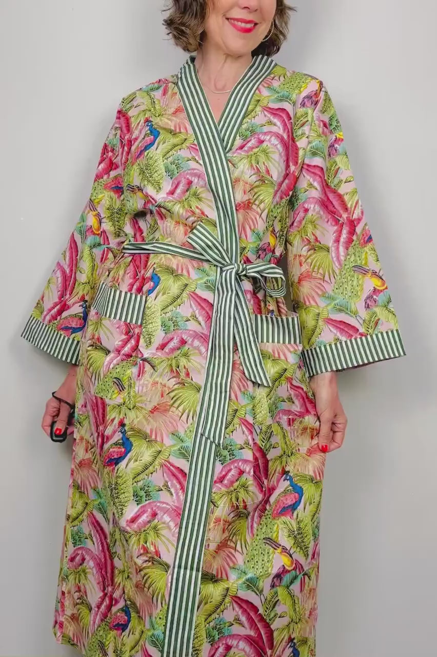 Kimono Robe, Dressing Gown Women, Brides Robe, Womens Dressing Gown, Cotton Dressing Gown, Plus Kimono, Green Kimono Robe, Plus Size Robe
