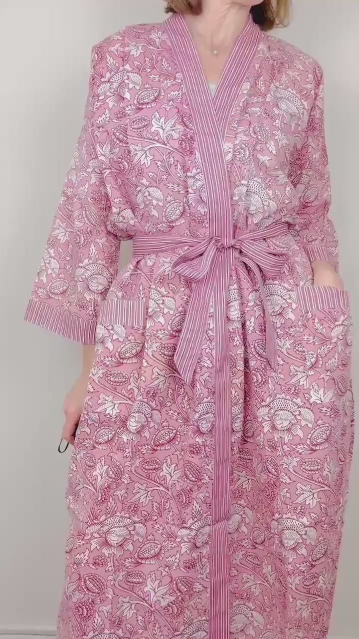 Cotton Kimono Robe | Dressing Gown | Women's Loungewear | Plus Size | Spa Robe | Wedding Party Bridal Gift | Handmade For Her