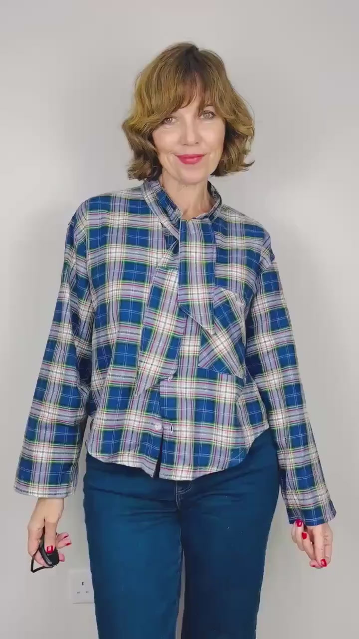 Handmade Reworked Vintage Top: Upcycled Designer Shirt | Womens Remade Shirt | Tartan Traitors Top | Preloved Plaid Workwear | Sustainable