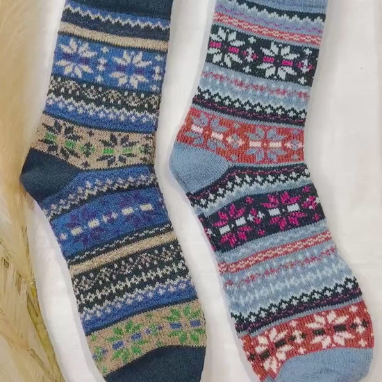 2 x Pairs Wool Socks for Her, Walking Socks, Funny Socks for her, Warm Woolen Socks for Women, Nordic Socks for her, Womens Walking Socks,