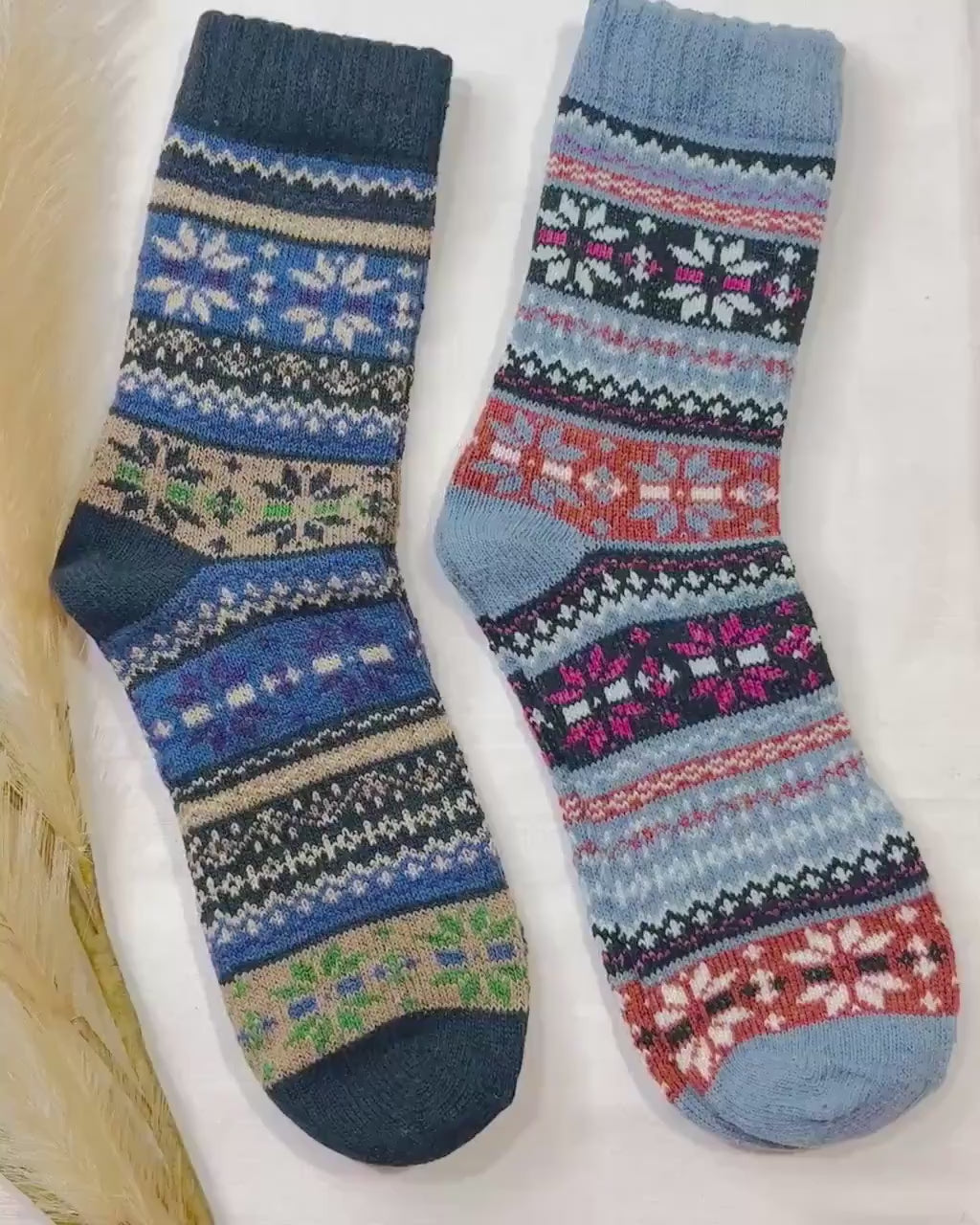 2 x Pairs Wool Socks for Her, Walking Socks, Funny Socks for her, Warm Woolen Socks for Women, Nordic Socks for her, Womens Walking Socks,